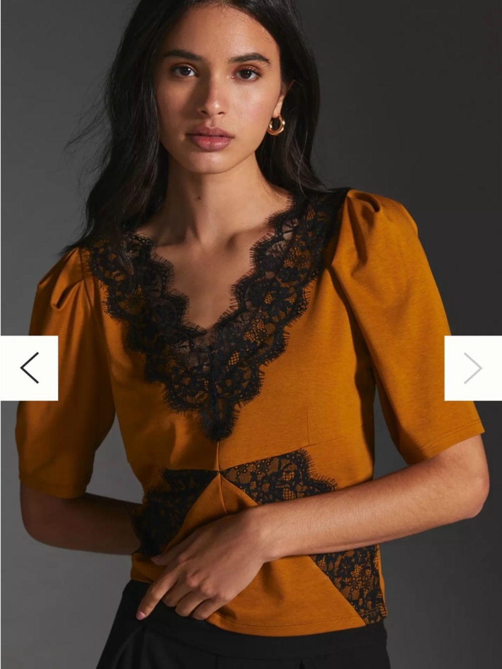 Anthropologie Lace Trim Peplum Top Mustard Black XL Romantic Boho